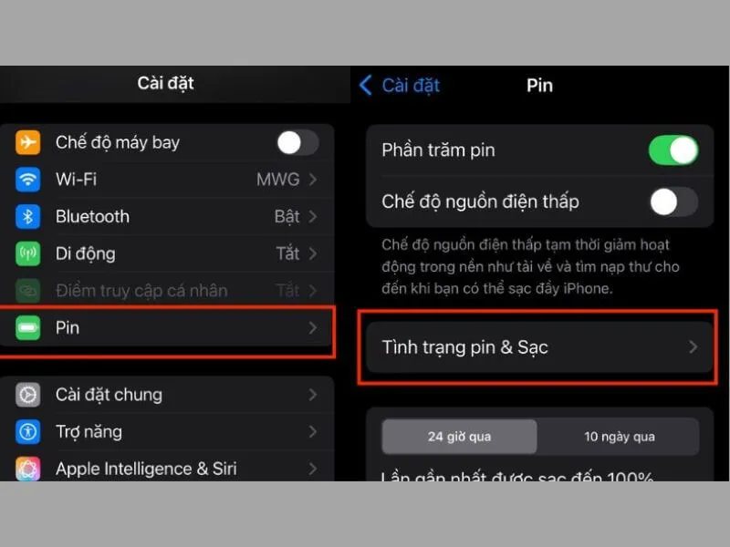 Cài đặt tính năng pin trên iPhone