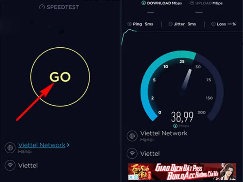 Tải app SpeedTest về máy rồi kiểm tra mạng