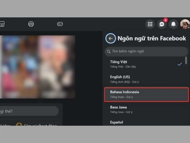 Thay đổi ngôn ngữ trên Facebook