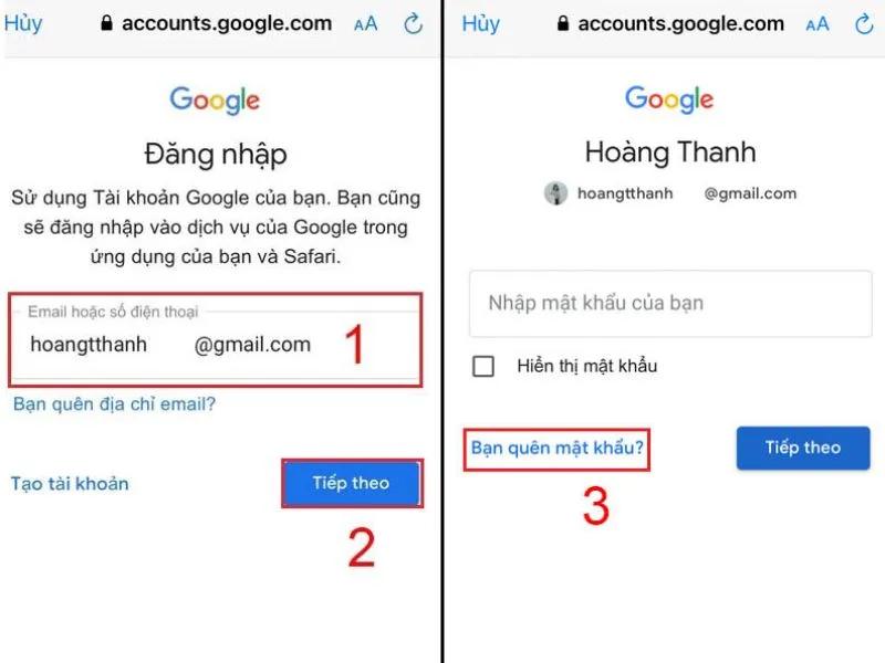 Bấm Bạn quên mật khẩu
