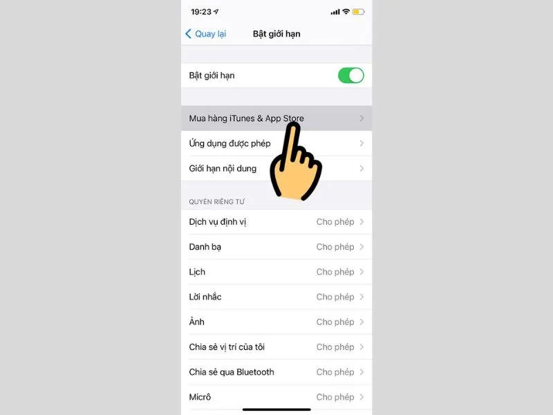 Bật chế độ mua In App trên iPhone