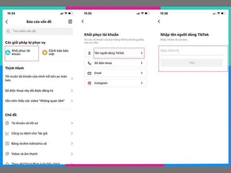 Khôi phục tài khoản Tiktok