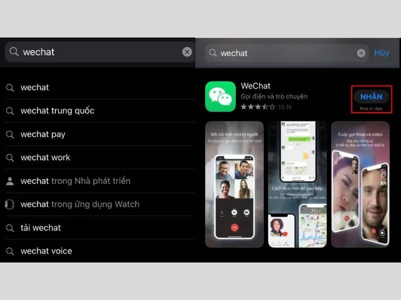Tìm kiếm và tải Wechat về trên Appstore