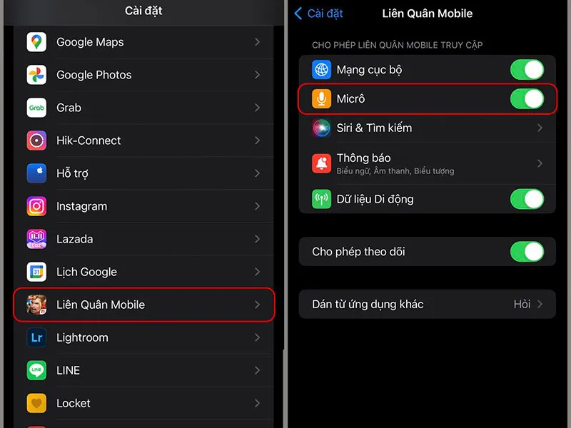 Vào cài đặt cấp quyền micro cho Liên Quân Mobile