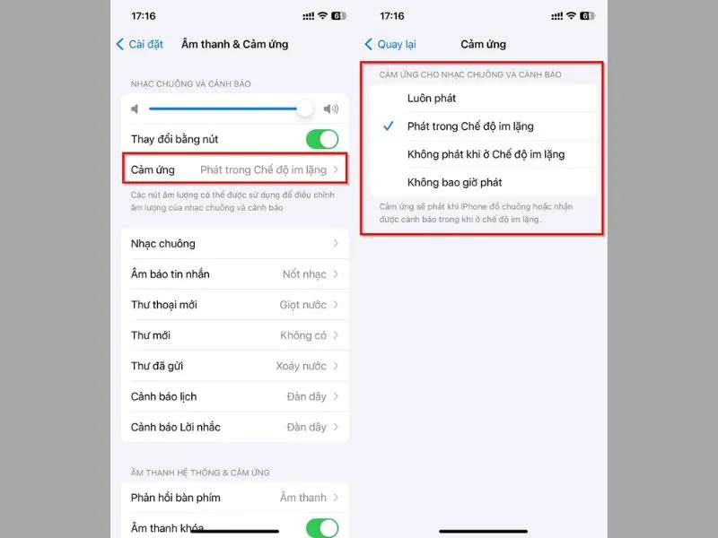 Lựa chọn chế độ rung phù hợp