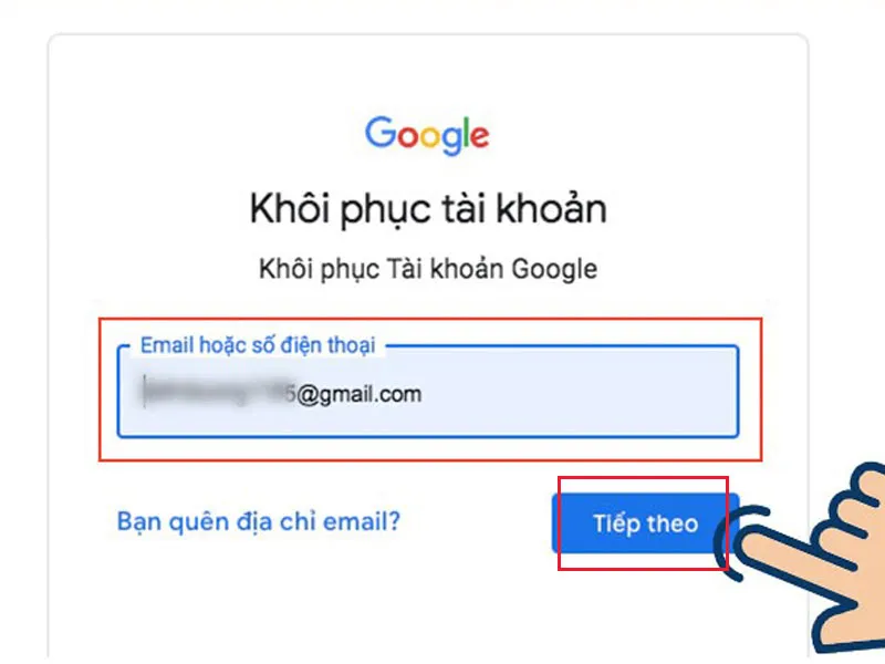 Điền địa chỉ email hoặc số điện thoại để khôi phục tài khoản
