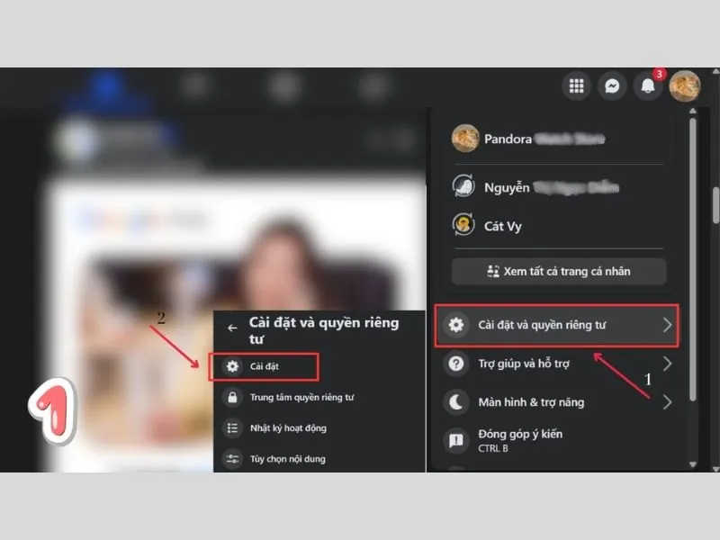 Mở cài đặt trên ứng dụng Facebook