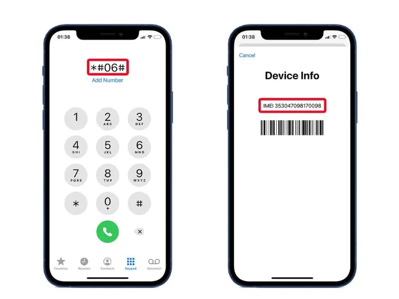 Gọi *#06# để lấy số IMEI