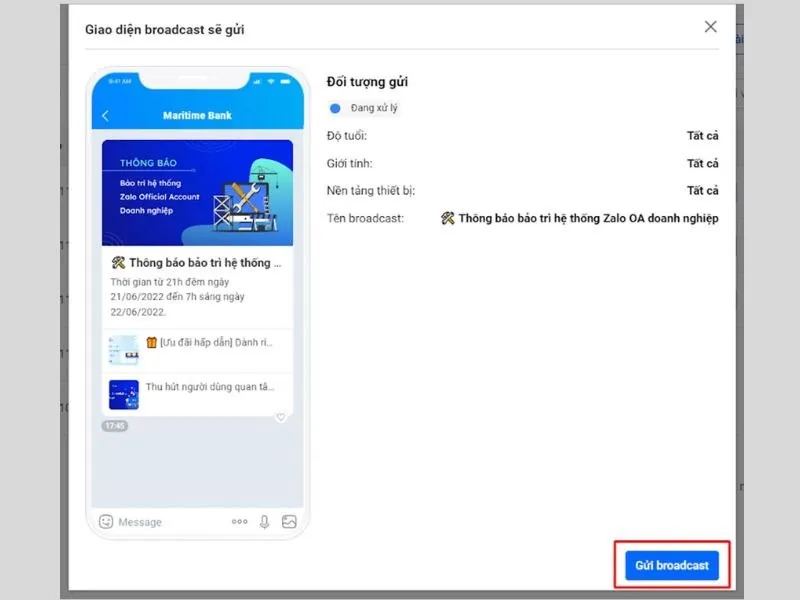Gửi Broadcast và chờ duyệt