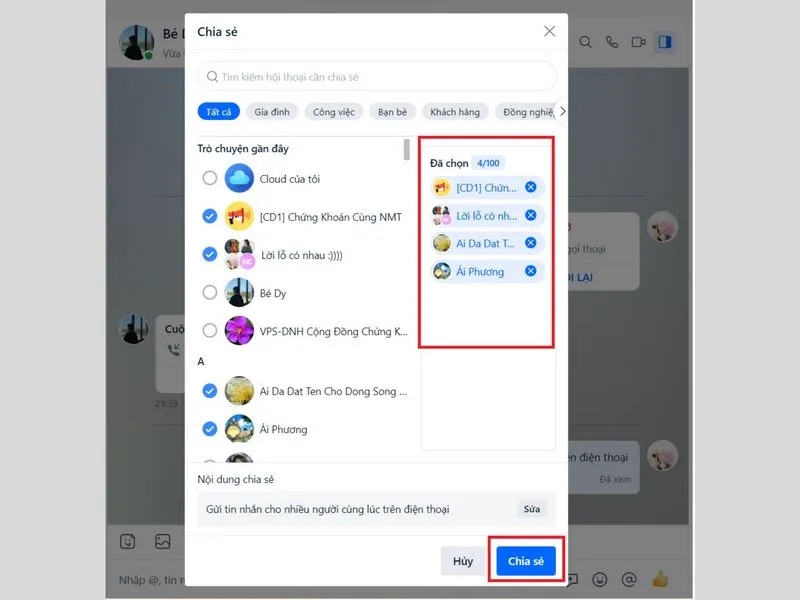 Kích chọn những người cần nhận và gửi