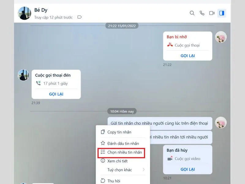Chọn nhiều tin nhắn để gửi cùng lúc