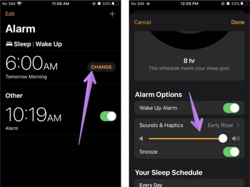 Mở chế độ Ngủ để điều chỉnh âm lượng báo thức iPhone