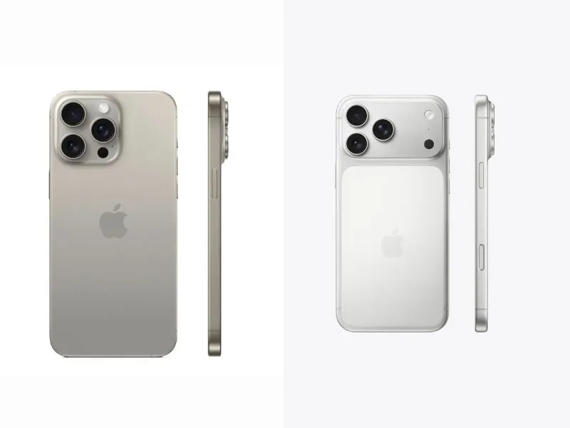 So sánh iphone 15 pro max với iphone 17 pro max về thiết kế