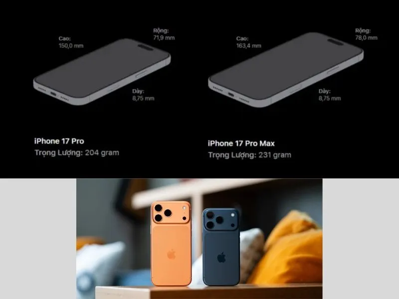Kích thước iPhone 17 Pro Max lớn hơn iPhone 17 Pro