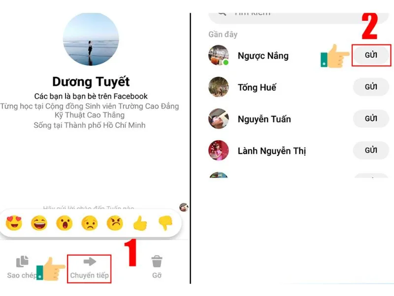 Chuyển tiếp tin nhắn đến hàng loạt bạn bè