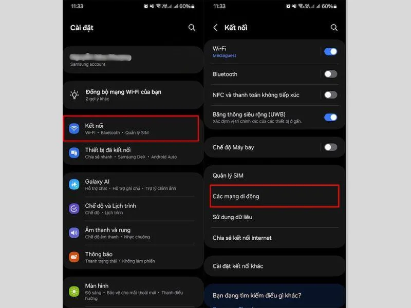 Mở kết nối các mạng di động trên điện thoại