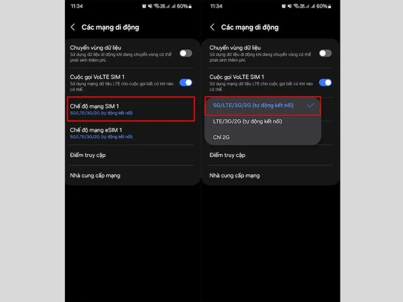 Ưu tiên kết nối với 5G để sử dụng
