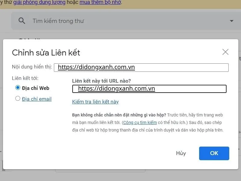 Nhập địa chỉ trang web cần lấy thông tin