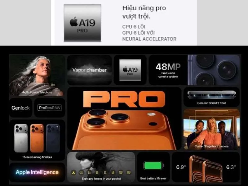 Con chip A19 Pro mạnh mẽ với CPU và GPU đều 6 lõi