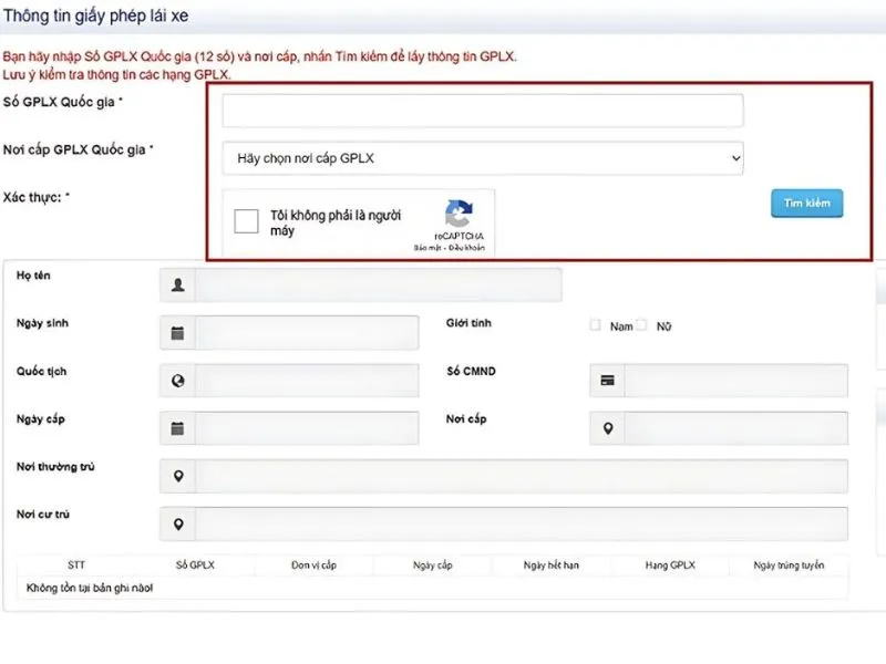 Nhập đầy đủ thông tin giấy phép lái xe