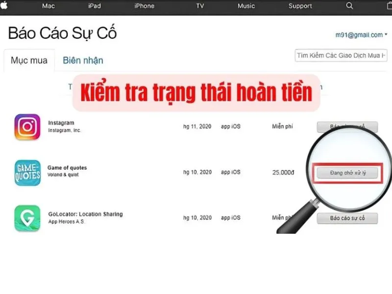 Cách kiểm tra Apple đã hoàn tiền chưa
