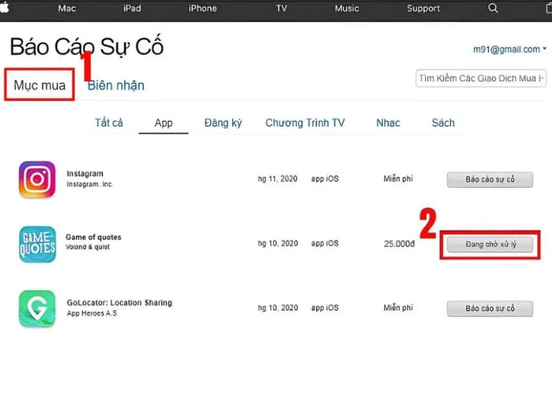 Các bước kiểm tra yêu cầu hoàn tiền Apple