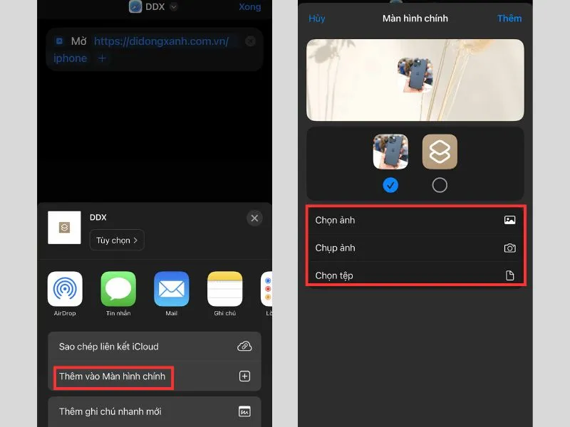 Thay đổi hình ảnh cho trang web vào màn hình chính iPhone