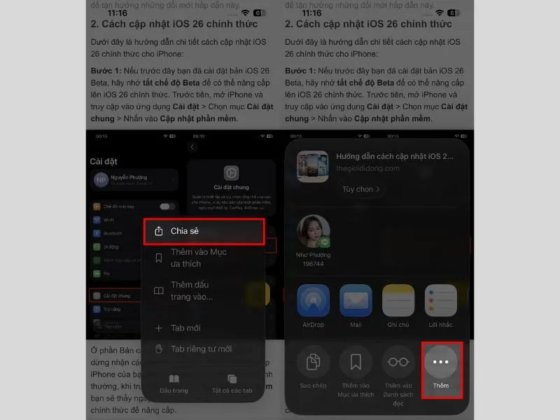 Chia sẻ thêm trang web vào màn hình chính iPhone