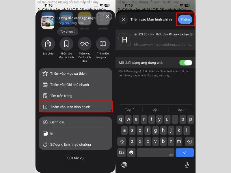 Cách thêm trang web vào màn hình chính iPhone