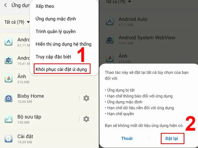 Các bước đặt lại ứng dụng trên điện thoại Android