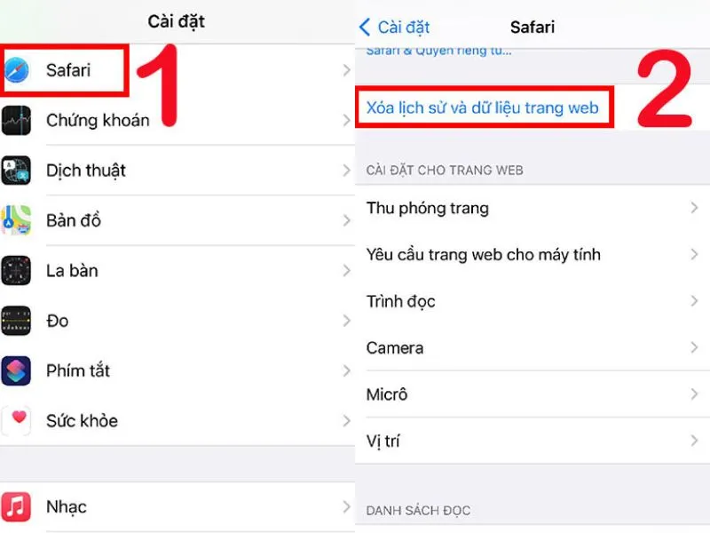Xóa lịch sử và dữ liệu trang web trên điện thoại  iPhone