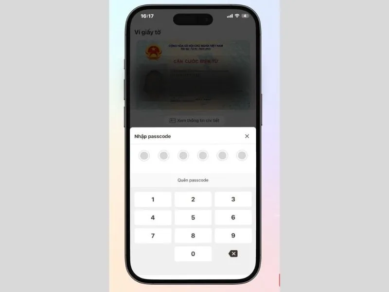 Nhập mã code thiết lập trước đó