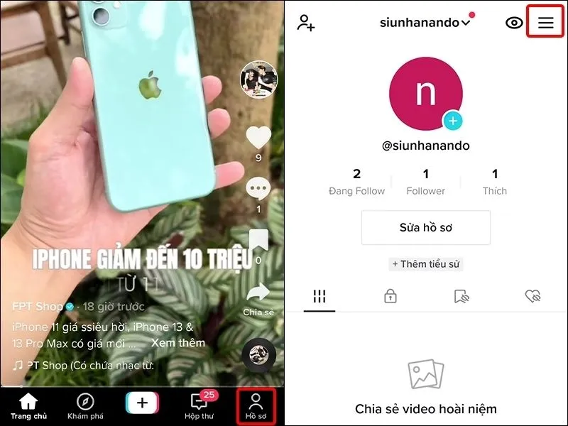 Vào mục Hồ sơ để truy cập tài khoản cá nhân