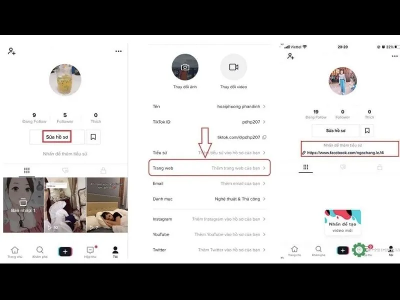 Vào trang TikTok để đổi liên kết link Facebook