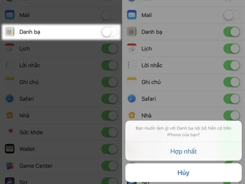 Chọn Hợp nhất để hoàn tất quá trình đồng bộ