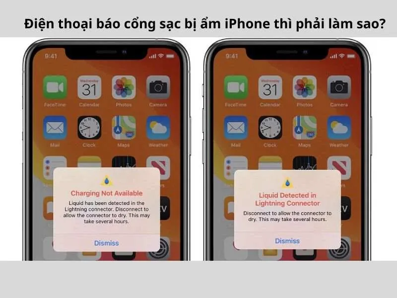 Điện thoại báo cổng sạc bị ẩm iPhone