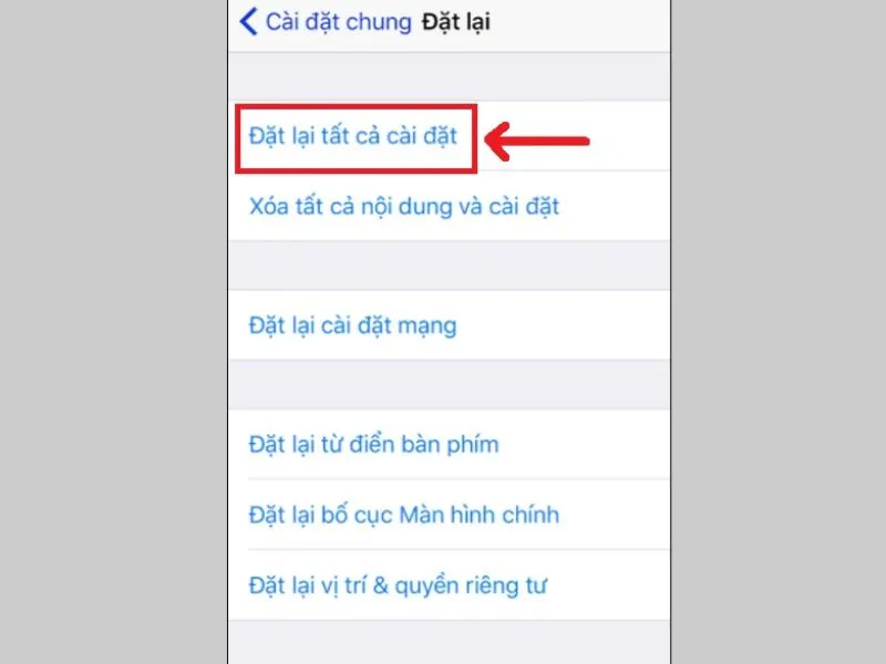 Đặt lại tất cả cài đặt khi điện thoại iPhone lỗi âm thanh