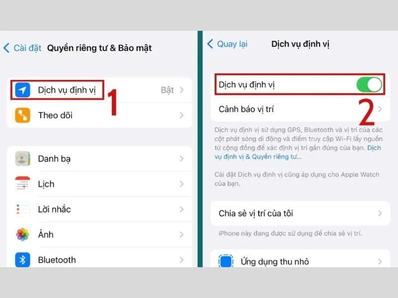 Bật vị trí trên điện thoại iPhone để kết nối lại