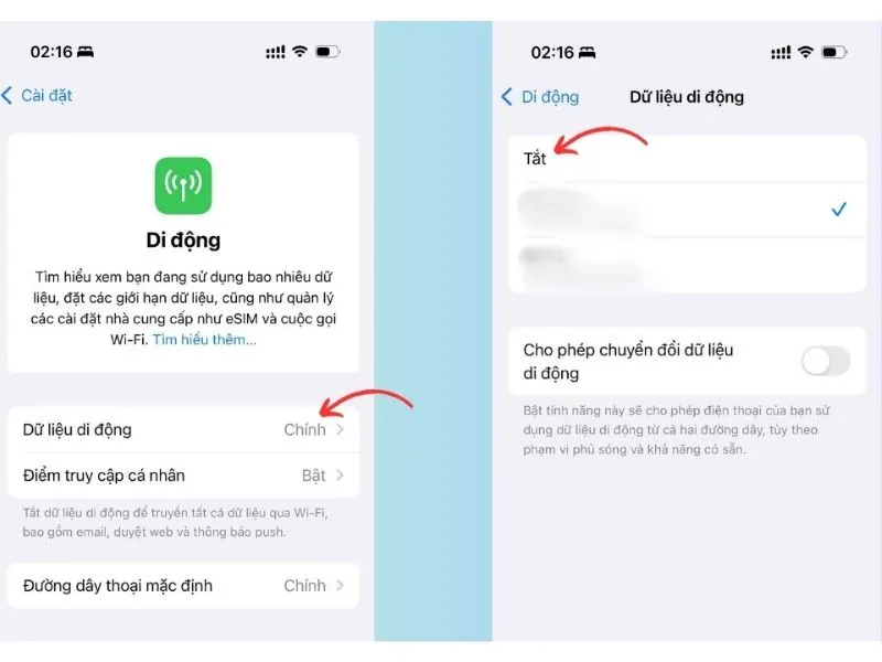 Tắt dữ liệu di động tránh iPhone 15 Pro Max để qua đêm bị tụt pin