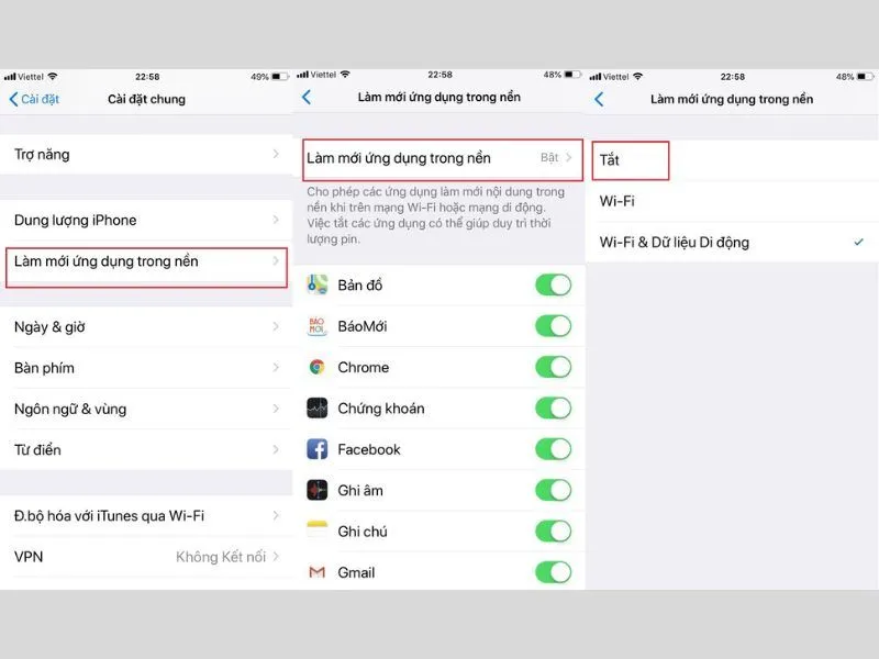 Tắt chạy nền khi hiệu chỉnh pin iPhone