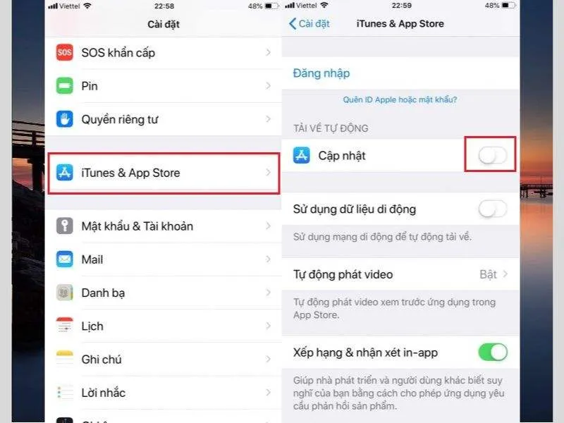 Không bật tự động cập nhật ứng dụng