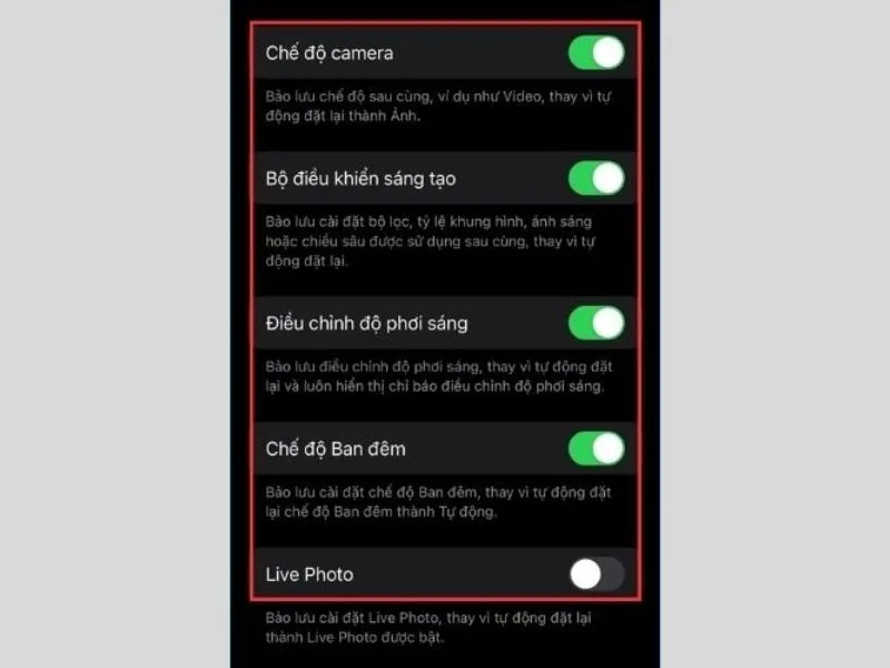 Bạn có thể bật các chế độ bạn thấy phù hợp