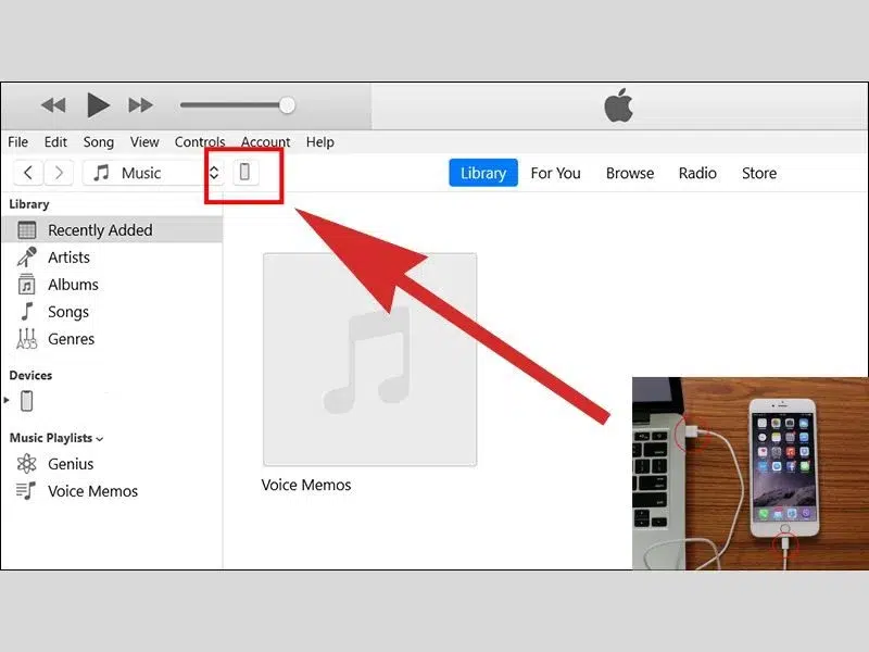 Kết nối và chờ iTunes nhận diện trên máy tính 