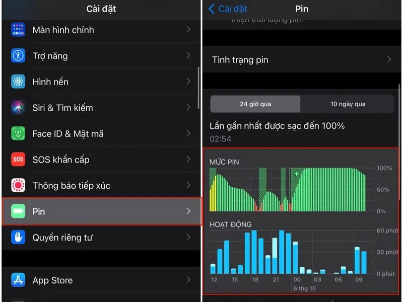 Kiểm tra tình trạng pin iPhone đã thay chưa trong mục Cài đặt