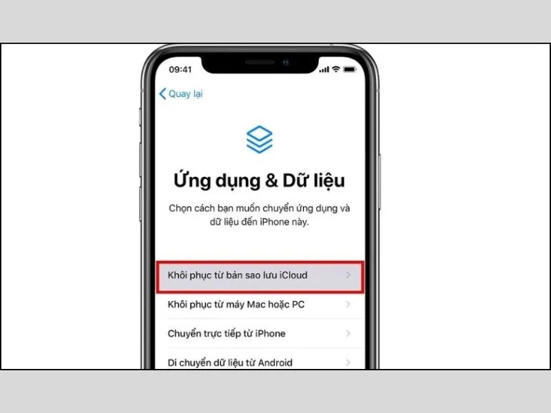 Khôi phục dữ liệu từ iCloud trước đó
