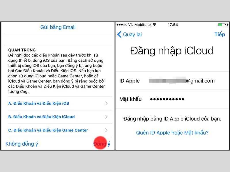 Đăng nhập tài khoản iCloud đã sao lưu 