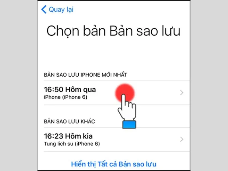 Chọn bản sao lưu đúng nhất để khôi phục
