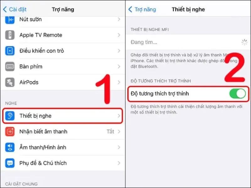 Bật chế độ Độ tương thích trợ thính