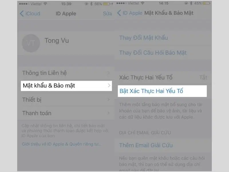 Cài đặt bảo mật 2 lớp trên iPhone