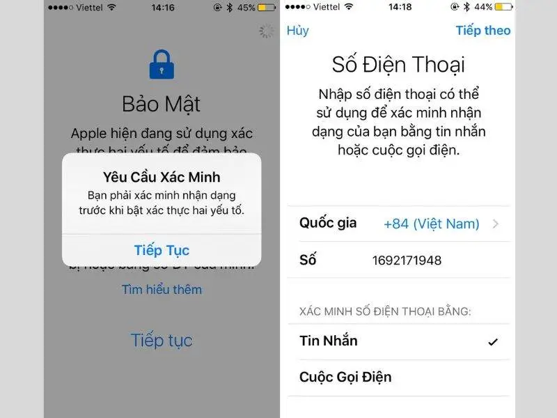 Nhập mã xác minh được Apple gửi đến